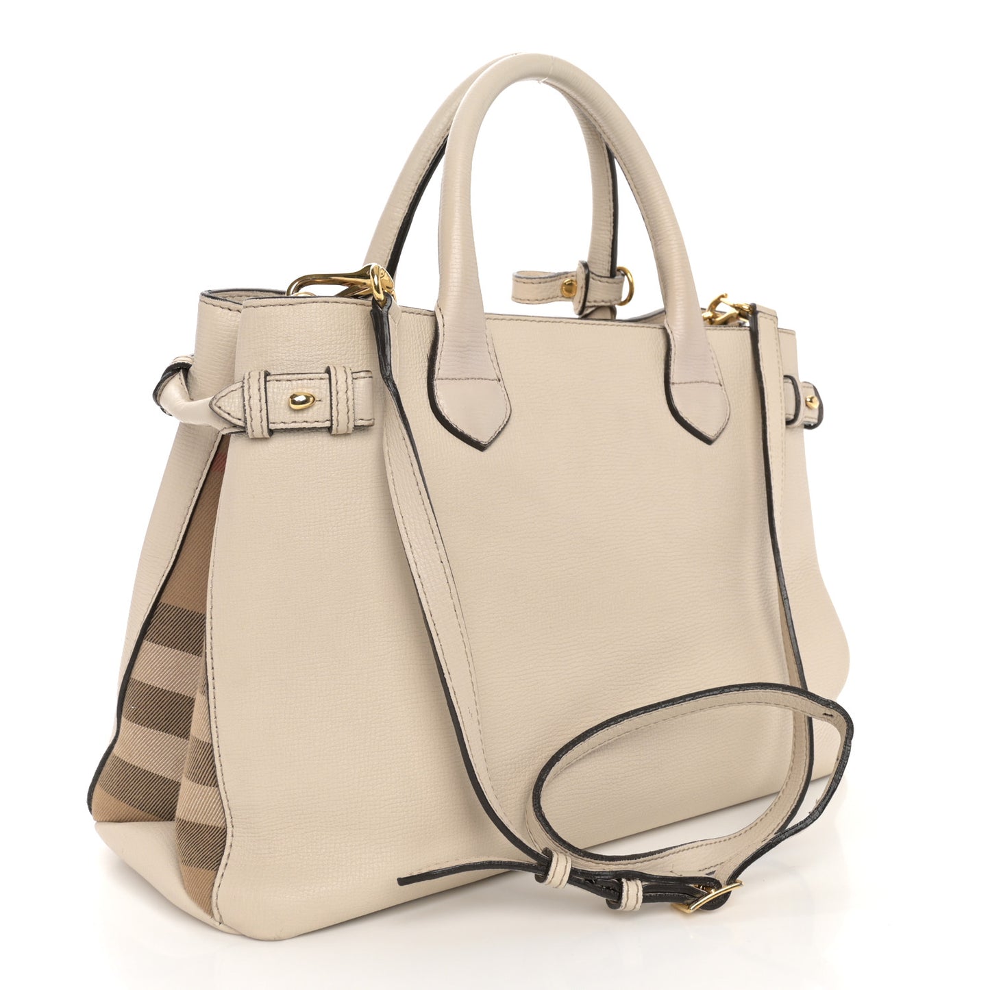 Derby Calfskin House Check Medium Banner Tote Limestone
