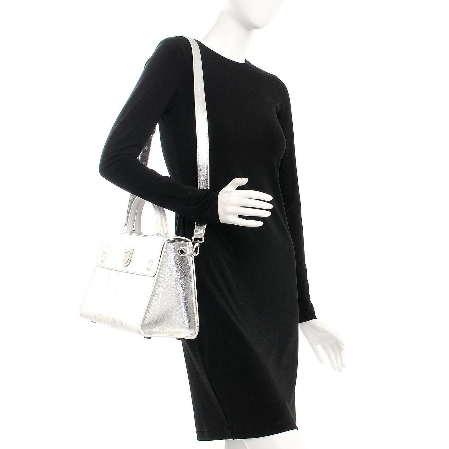 Metallic Calfskin Medium Diorever Flap Silver