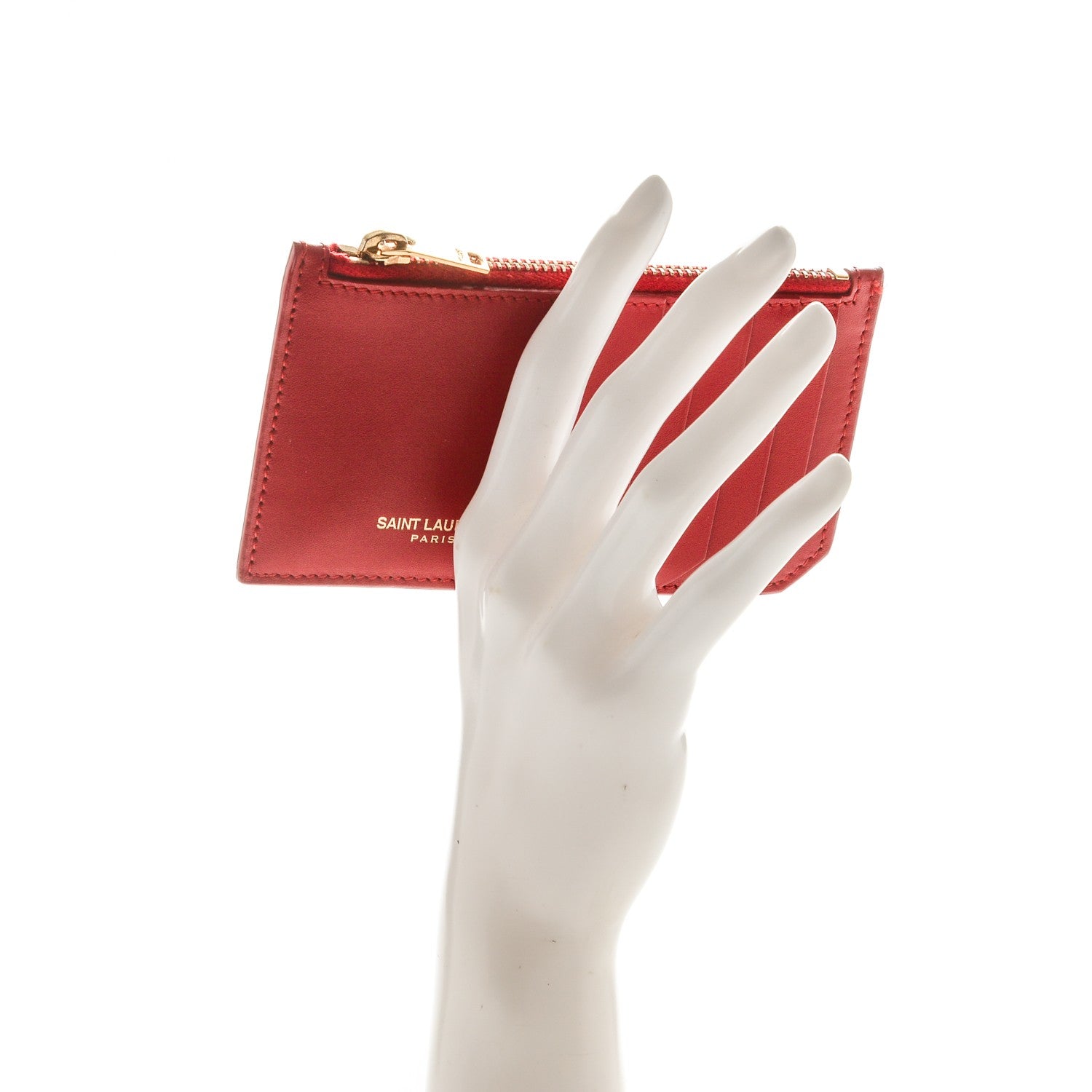Saint Laurent Calfskin 5 Fragments Zip Pouch Card Holder New Red 2 of 6