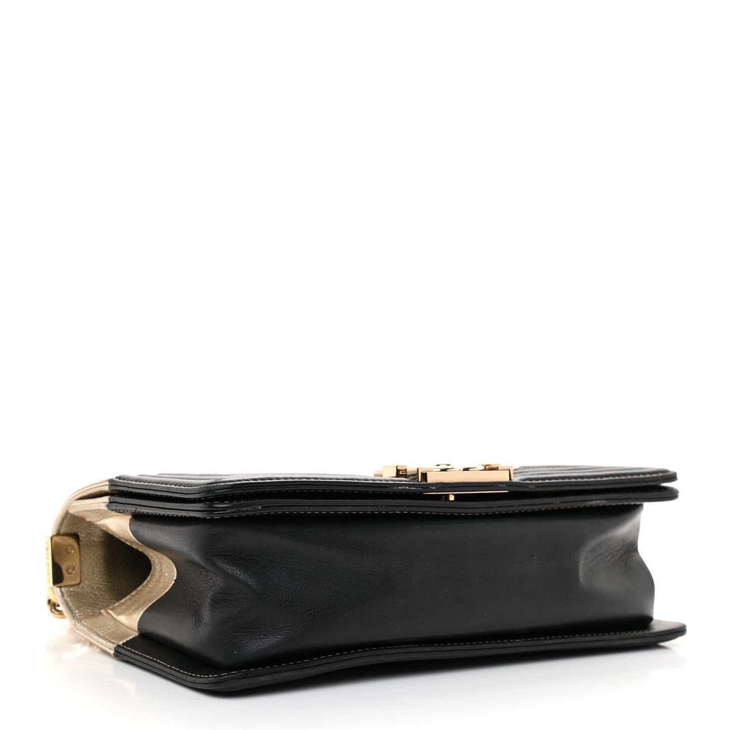 Metallic Goatskin Calfskin Medium Boy Flap Gold Black