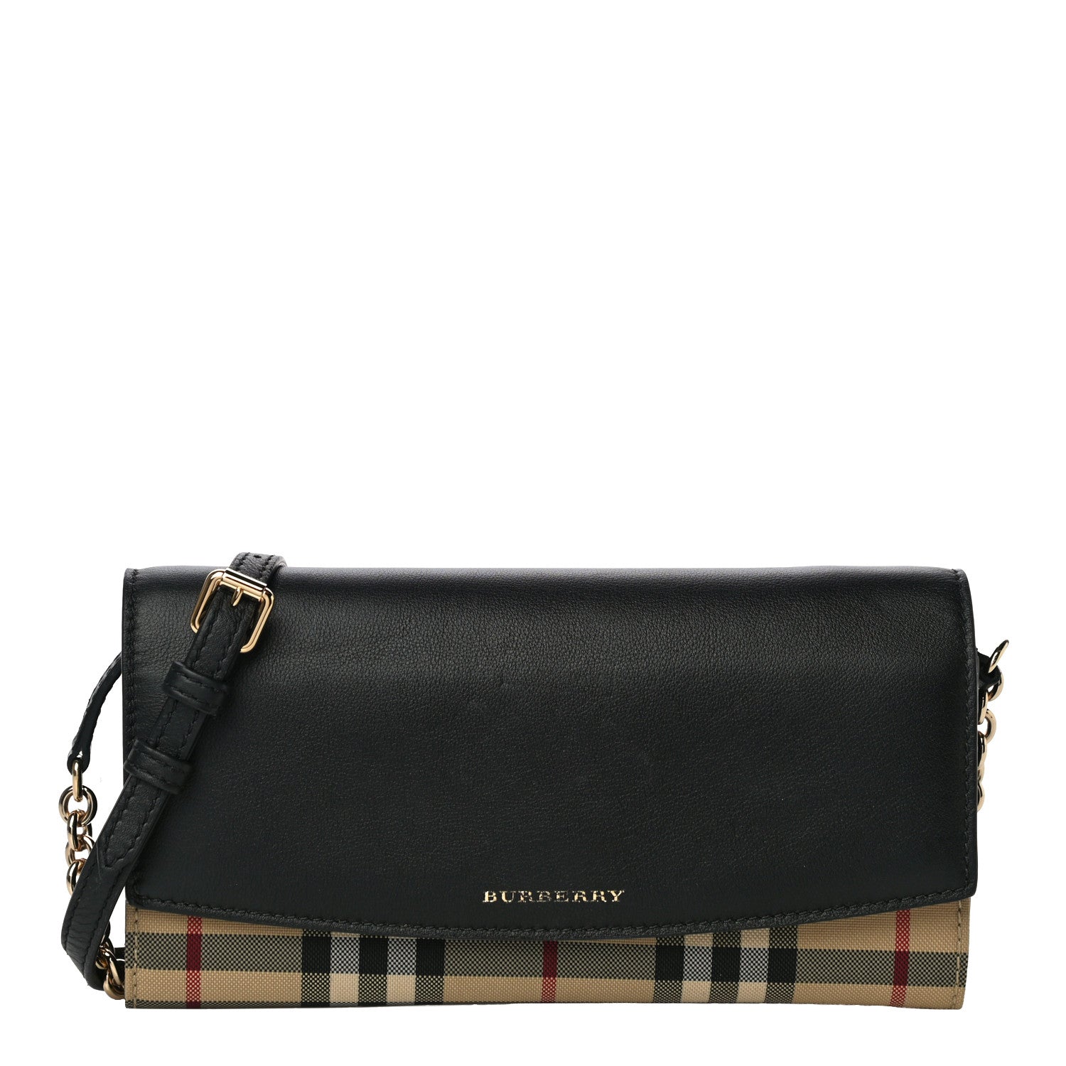 Burberry Calfskin House Check Henley Wallet On Chain Black 1 of 11