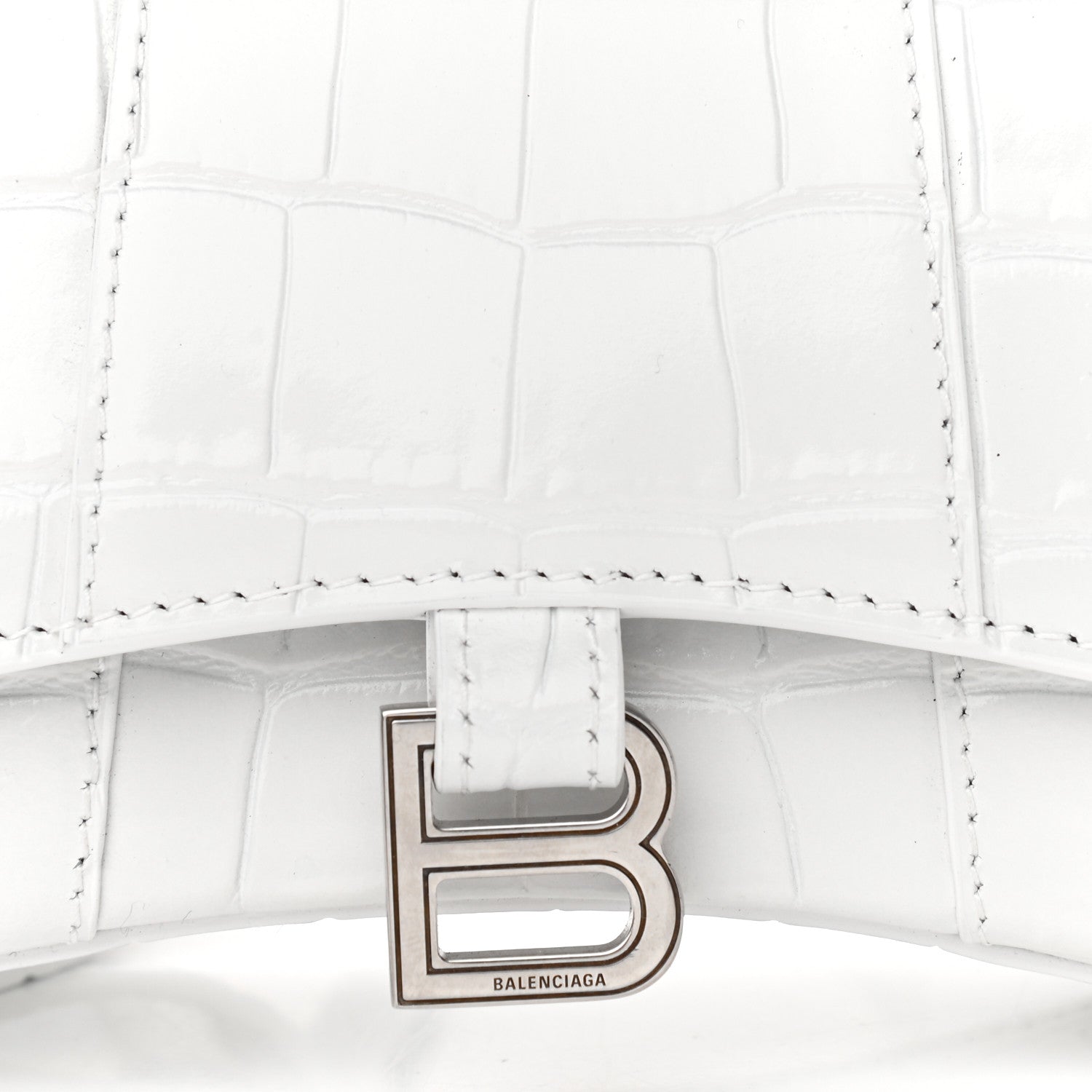 Balenciaga Shiny Calfskin Crocodile Embossed Hourglass Top Handle Bag Mini White 8 of 10