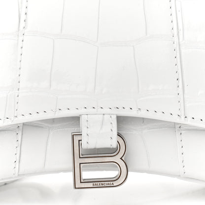 Balenciaga Shiny Calfskin Crocodile Embossed Hourglass Top Handle Bag Mini White 8 of 10