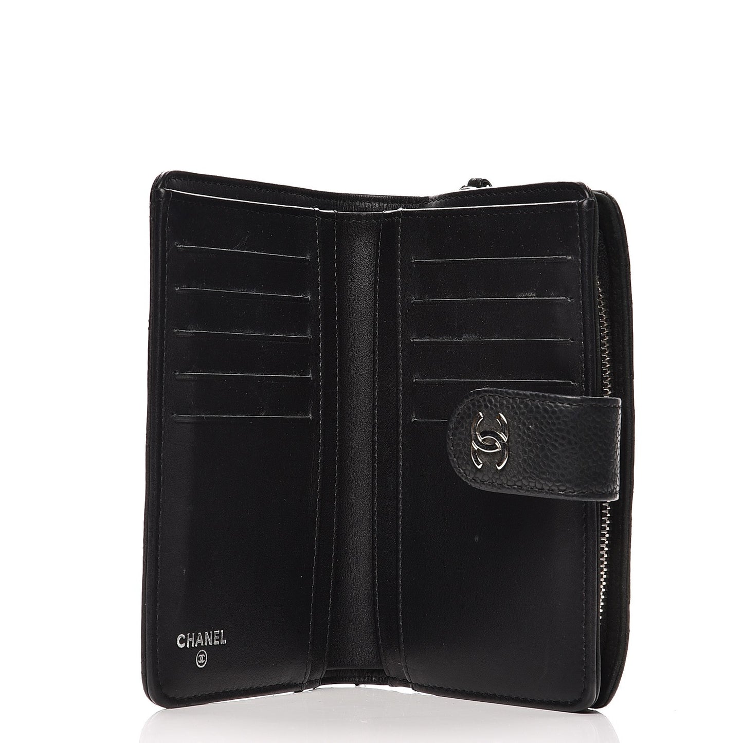 Iridescent Caviar Quilted Zipped Pocket Wallet Black