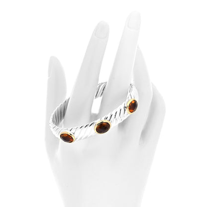 David Yurman Sterling Silver 18K Yellow Gold Citrine Cable Bangle Bracelet 2 of 5