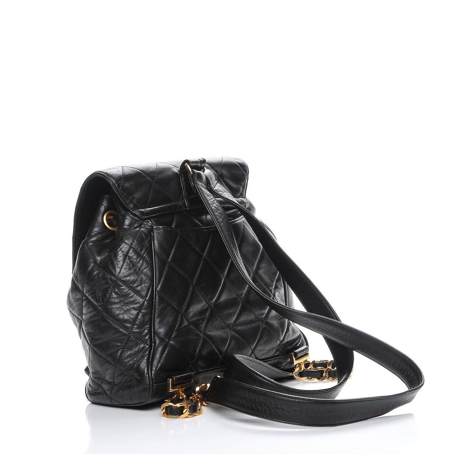 Lambskin Quilted Drawstring Backpack Black
