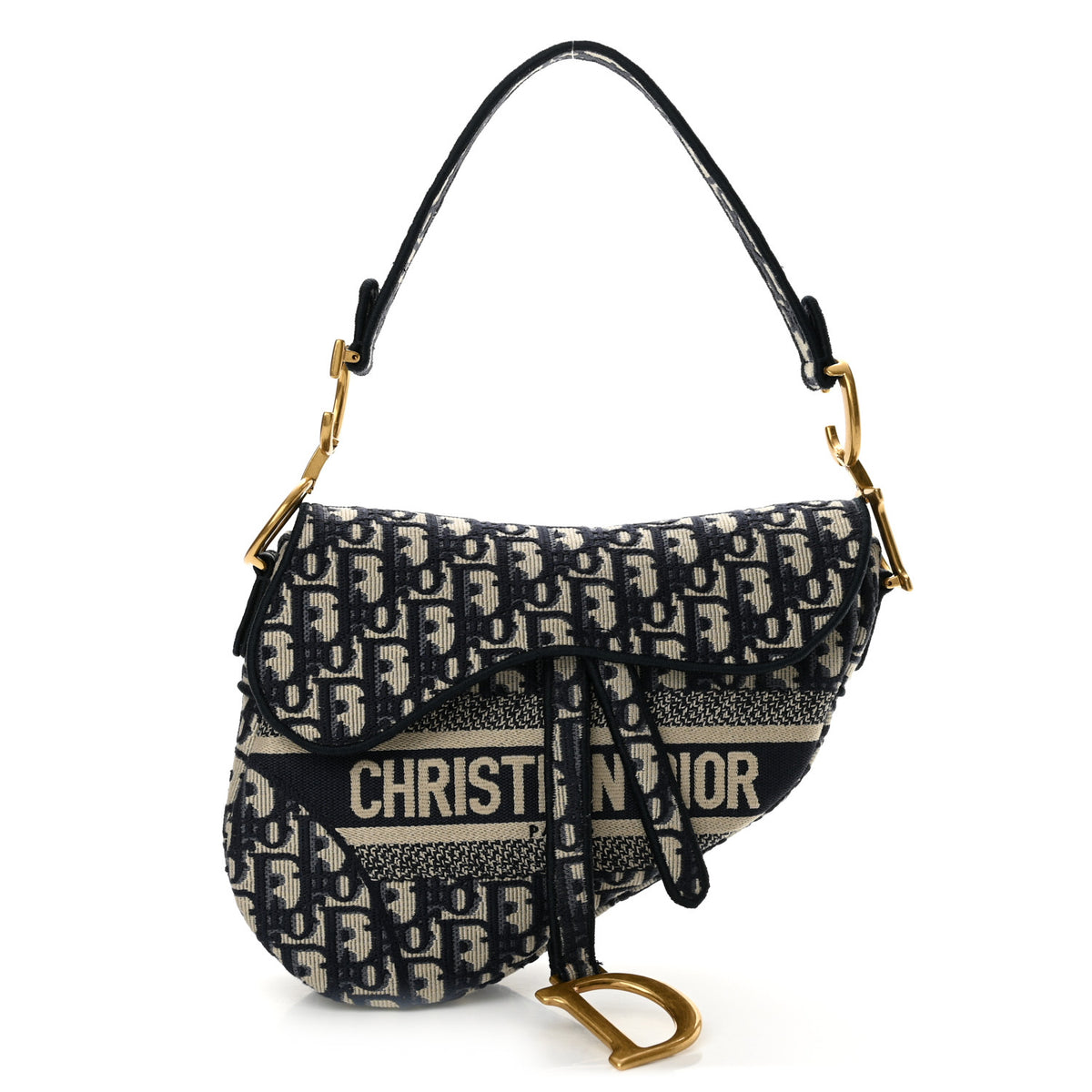 Christian Dior Oblique Embroidered Saddle Bag Blue 1 of 11