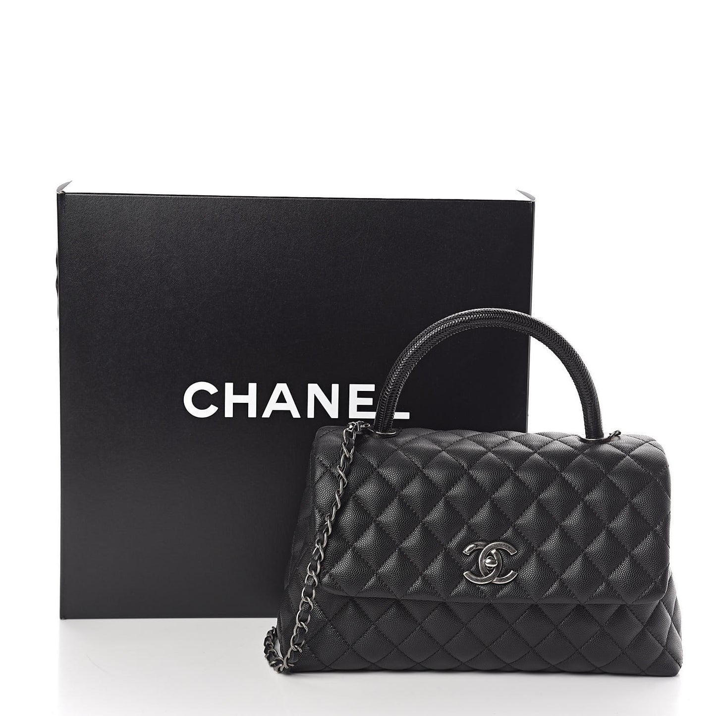 Caviar Lizard Quilted Small Coco Handle Flap Black
