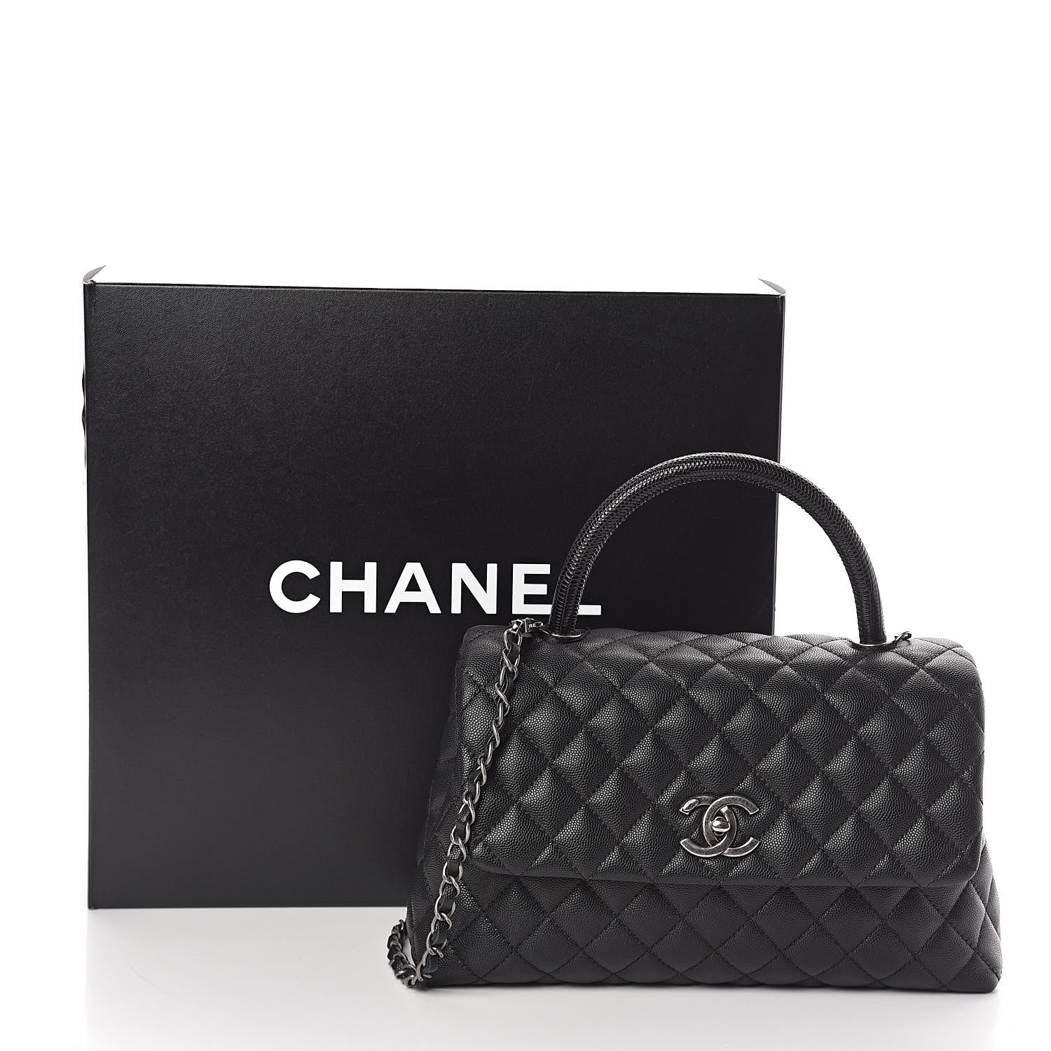 Chanel Caviar Lizard Quilted Small Coco Handle Flap Black 10 of 10