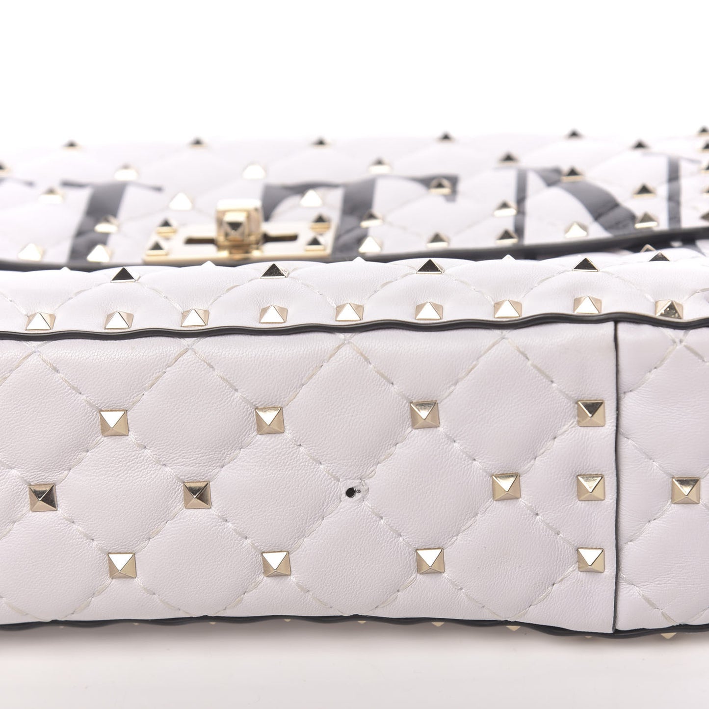 Lambskin VLTN Print Medium Rockstud Spike Shoulder Bag Optic White Black