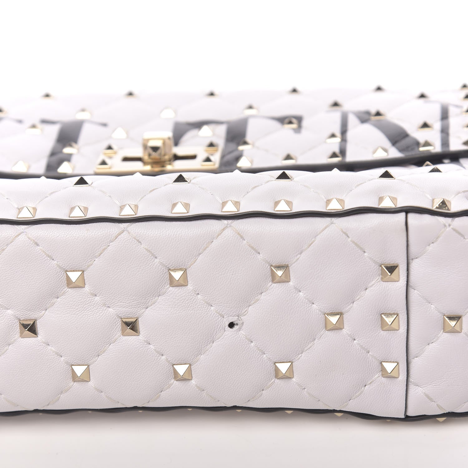 Valentino Garavani Lambskin VLTN Print Medium Rockstud Spike Shoulder Bag Optic White Black 12 of 13