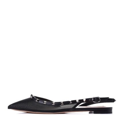 Valentino Garavani Mesh Rockstud Slingback Flats 39.5 Black 1 of 10