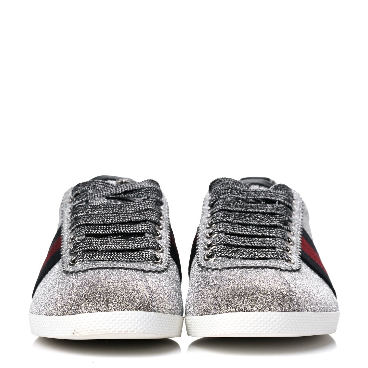 Gucci Glitter Fabric Studded Web Womens Sneakers 36.5 Silver 2 of 10