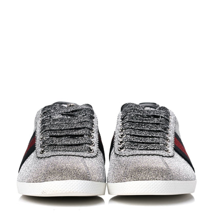 Gucci Glitter Fabric Studded Web Womens Sneakers 36.5 Silver 2 of 10