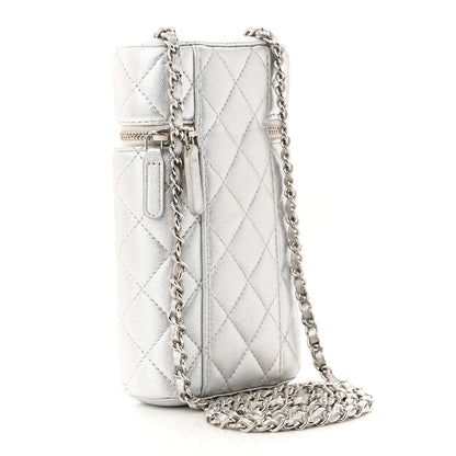Chanel Metallic Lambskin Quilted Phone Holder With Chain Silver 3 of 14