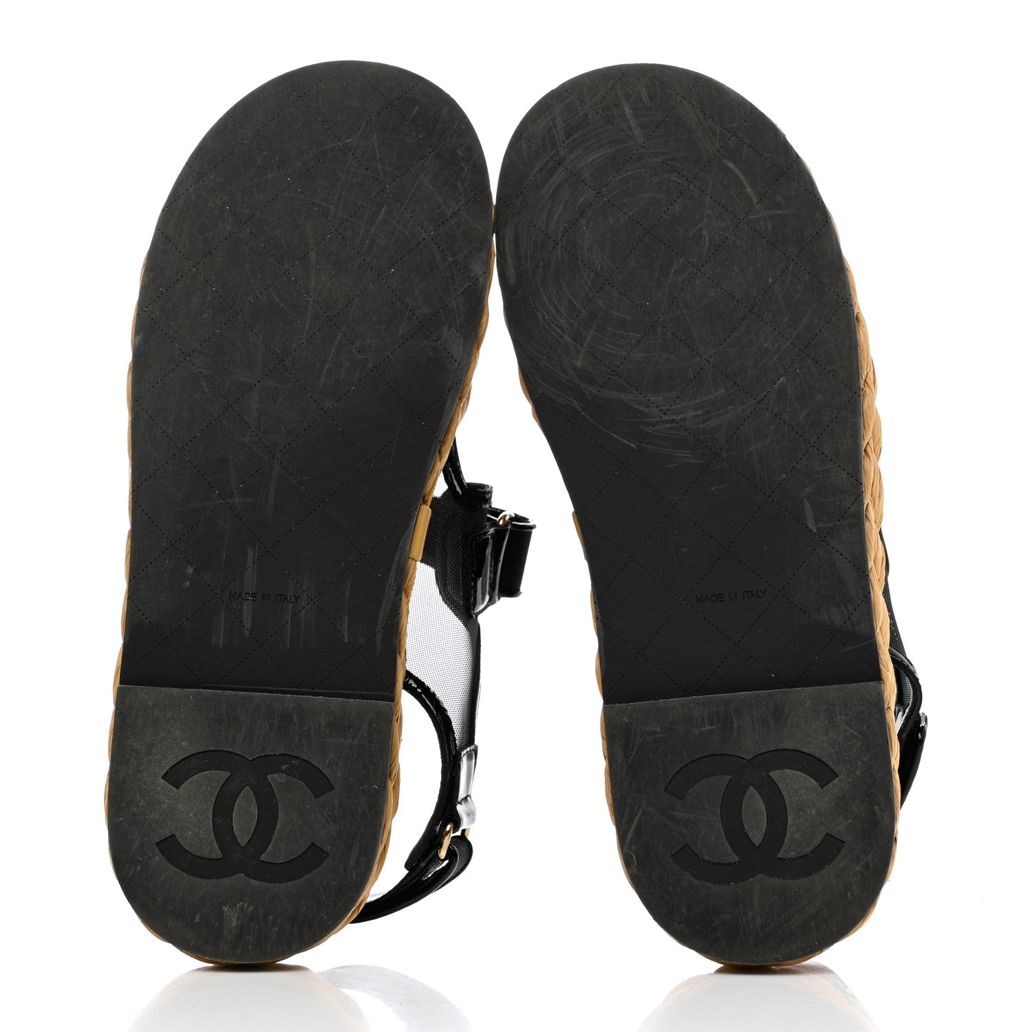 Chanel Mesh Patent Calfskin Velcro Dad Sandals 40 Black 5 of 9