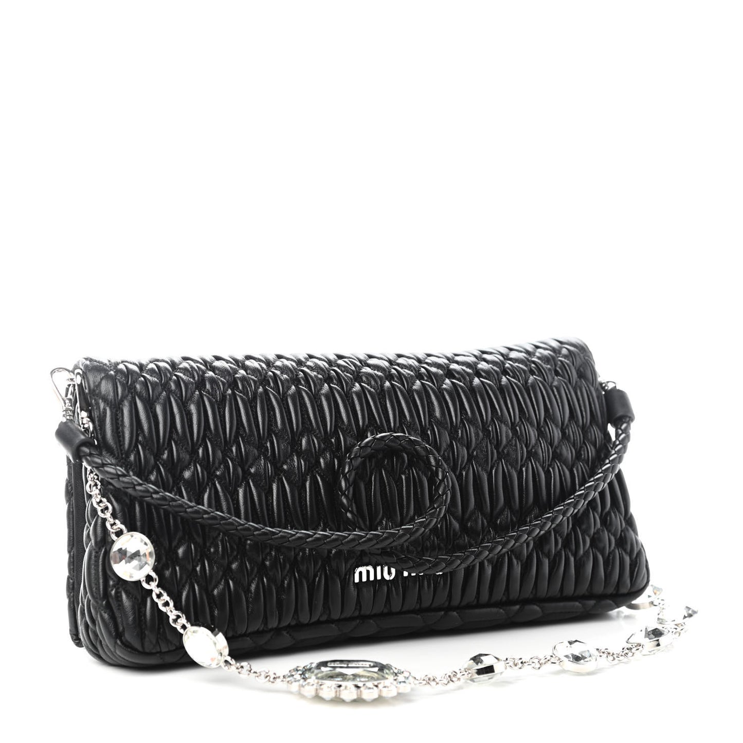 Nappa Matelasse Crystal Flap Clutch Black