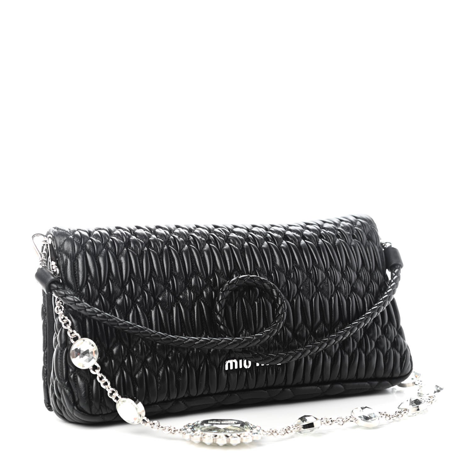 Miu Miu Nappa Matelasse Crystal Flap Clutch Black 3 of 8