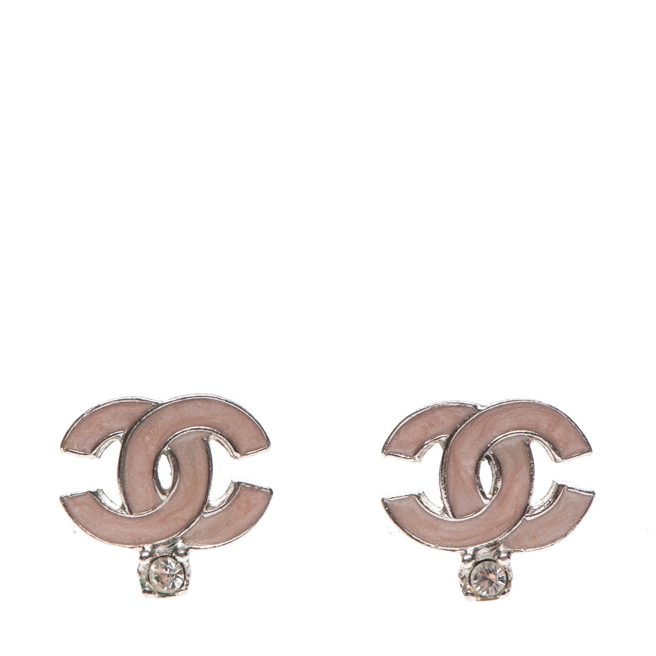 Enamel Crystal CC Earrings Beige Silver