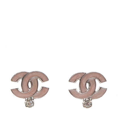 Chanel Enamel Crystal CC Earrings Beige Silver 1 of 4