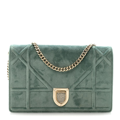 Christian Dior Velvet Diorama Wallet On Chain Pouch Water Blue 1 of 13