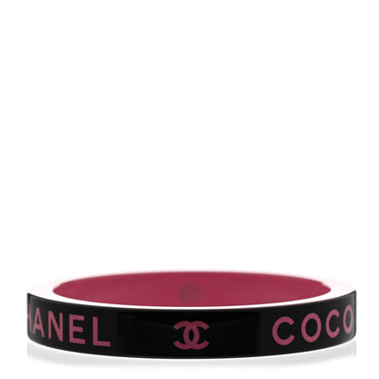 Chanel Resin Logo Bangle Bracelet Pink Black 1 of 5