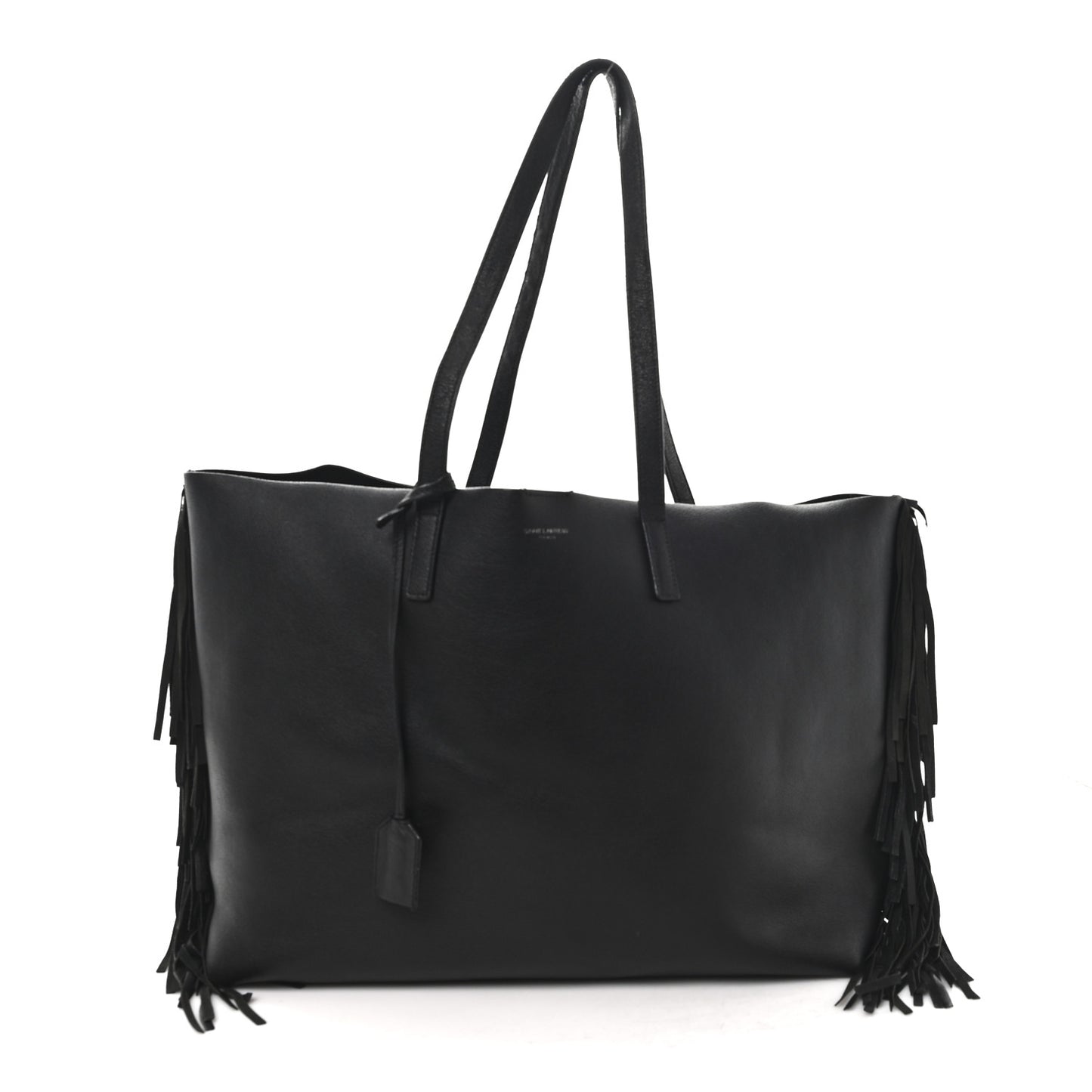 Calfskin Large Fringe Shopping Tote Black