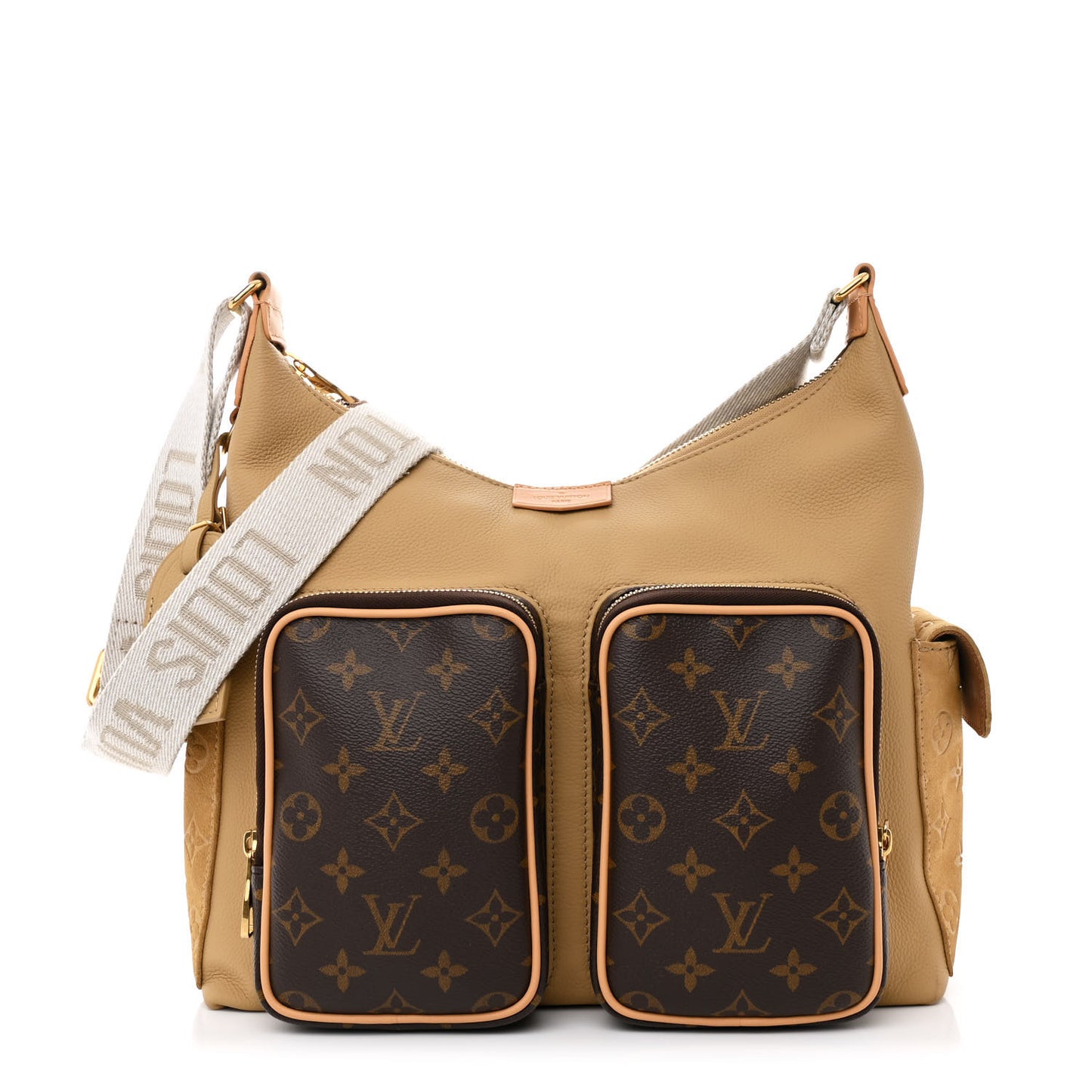 Grained Cowhide Monogram Hobo Cargo Beige