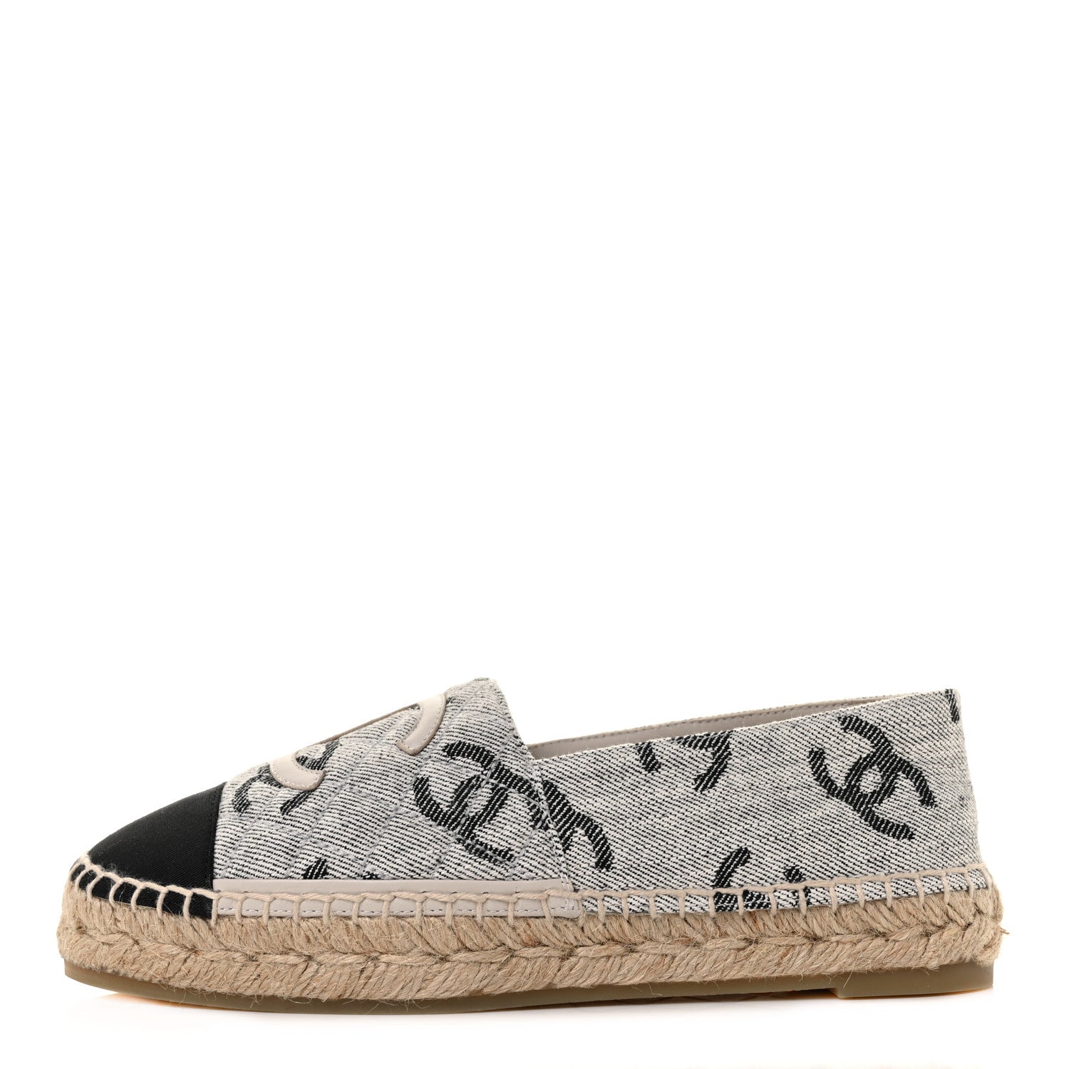 Chanel Cotton Jacquard Grosgrain CC Print Espadrilles 38 Grey Black 1 of 10