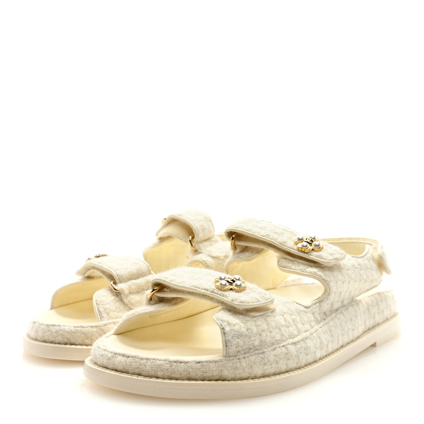 Wool Tweed Velcro Dad Sandals 40 Ivory