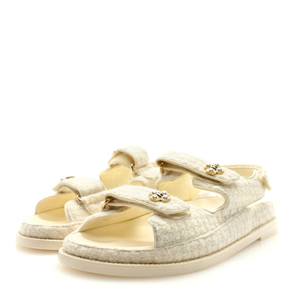 Chanel Wool Tweed Velcro Dad Sandals 40 Ivory 3 of 9