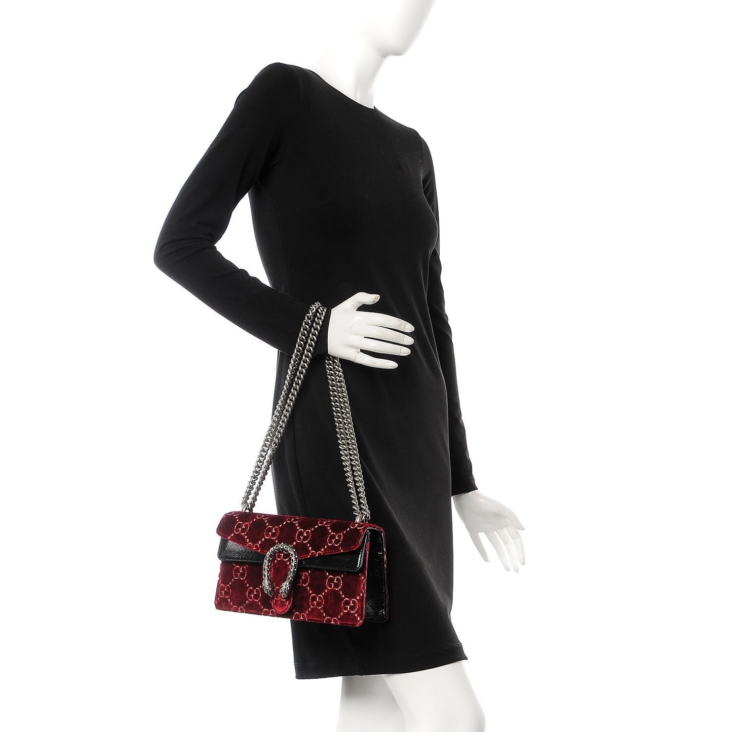 Velvet Skipper Crystal GG Monogram Small Dionysus Shoulder Bag Red Cipria Black Black Diamond