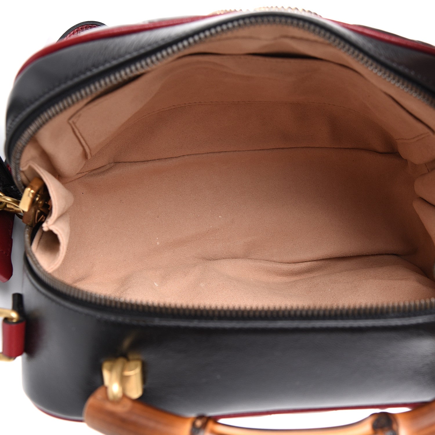 Gucci Vintage Effect Calfskin Matelasse Diagonal Small Torchon GG Marmont Bamboo Top Handle Shoulder Bag Black Romantic Cherry 4 of 12
