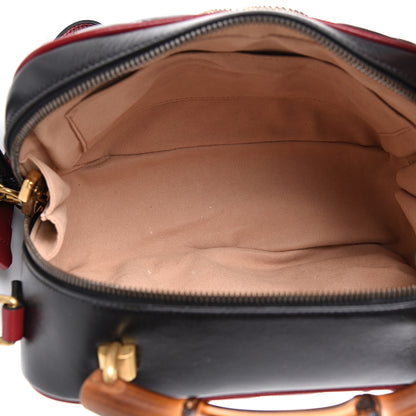 Gucci Vintage Effect Calfskin Matelasse Diagonal Small Torchon GG Marmont Bamboo Top Handle Shoulder Bag Black Romantic Cherry 4 of 12
