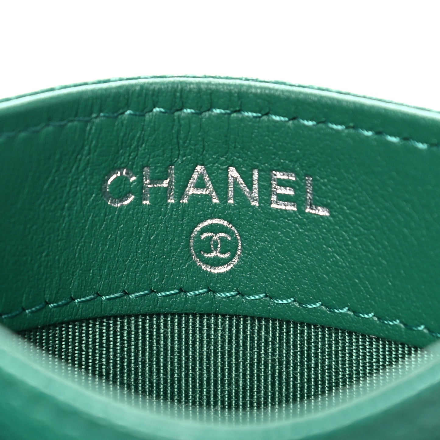 Metallic Caviar Quilted Card Holder Green