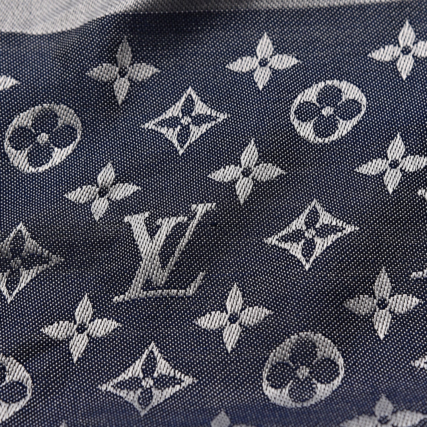 Louis Vuitton Silk Wool Monogram Denim Shawl Blue 8 of 12