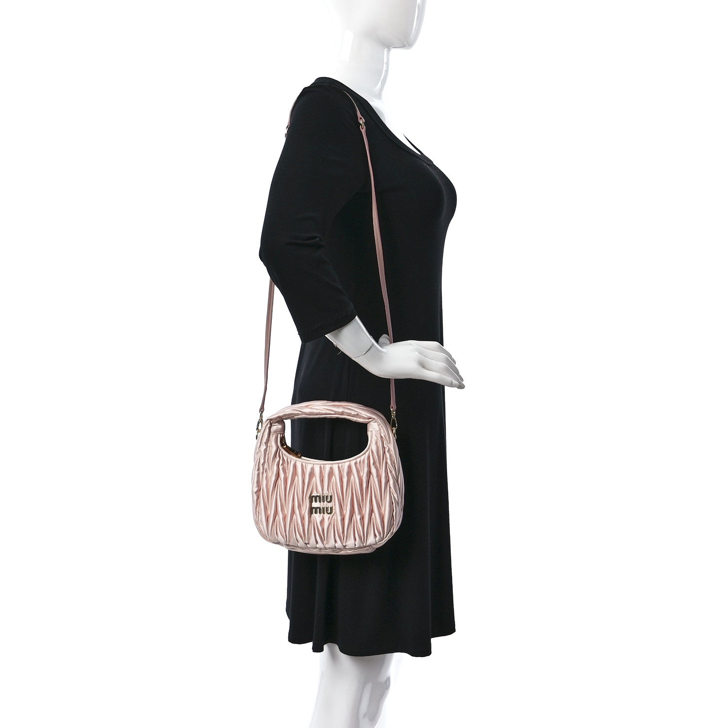 Miu Miu Satin Matelasse Wander Hobo Alabaster Pink 2 of 11