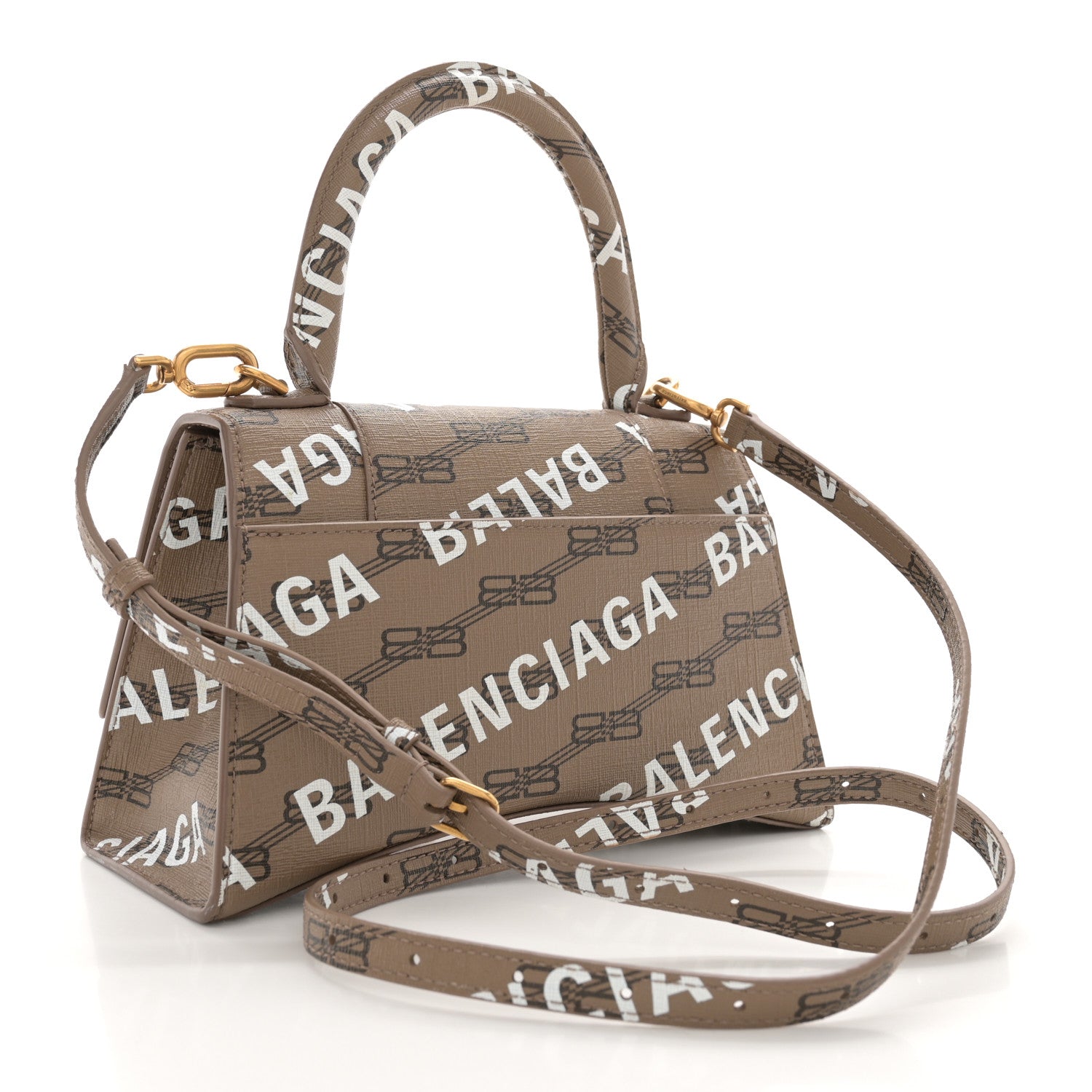 Balenciaga Coated Canvas BB Monogram Allover Logo Small Hourglass Top Handle Bag Beige Brown White 3 of 15
