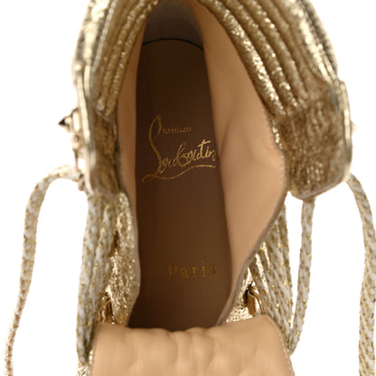 Christian Louboutin Crinkled Calfskin Mad Metallic Lace Up Red Sole Boot 35.5 Gold 7 of 7