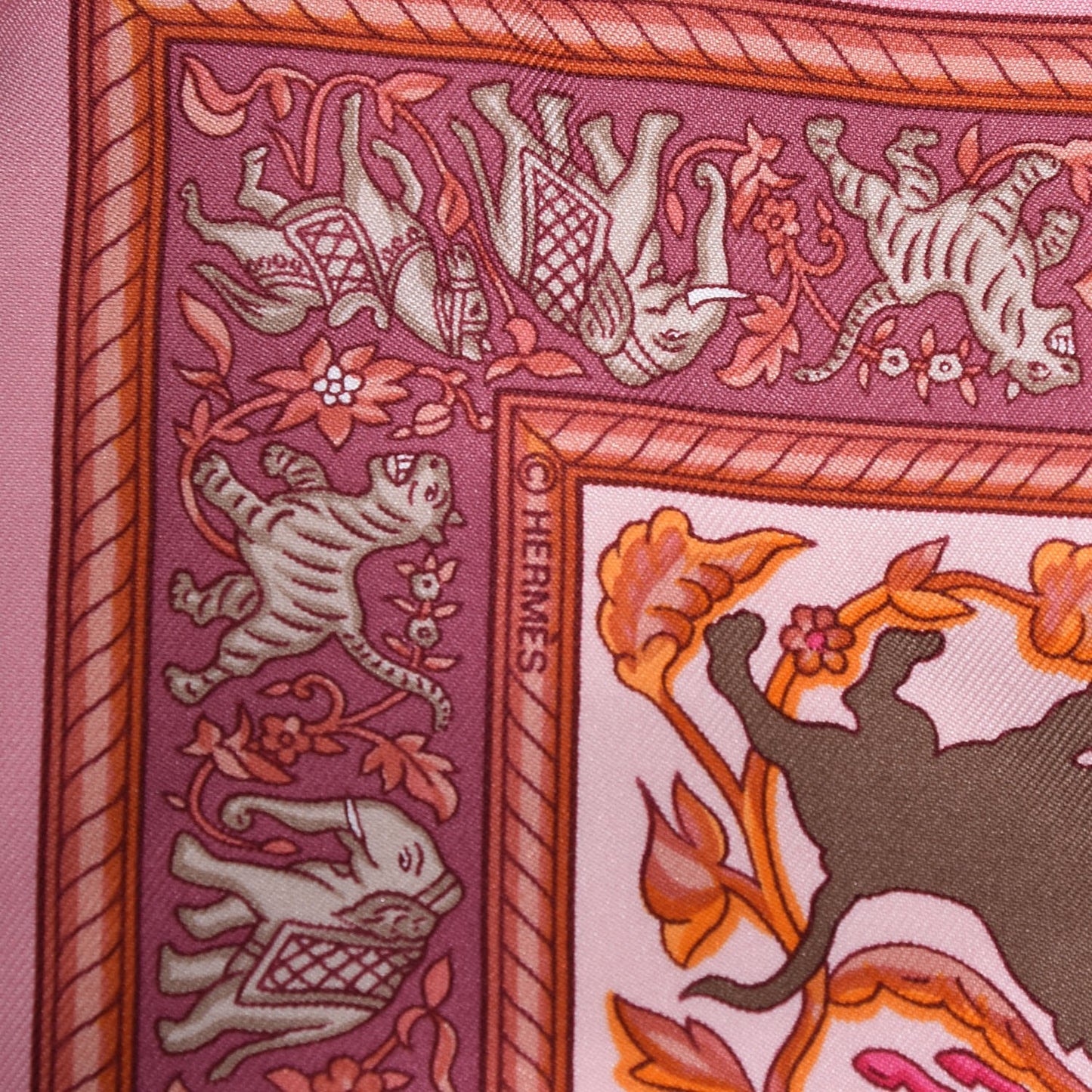 Silk Chasse En Inde Scarf 90 Cuivre Rose Vieux Rose