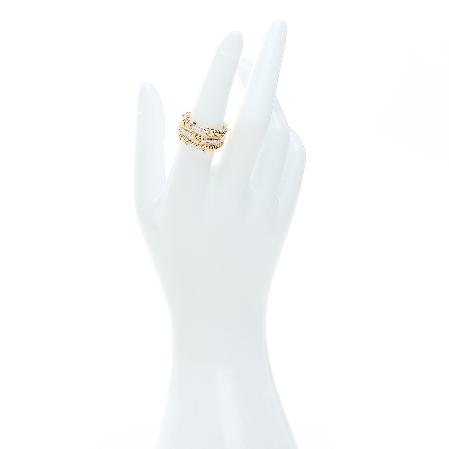 David Yurman 18K Yellow Gold Diamond Petite Helena Wrap Three Row Ring 54 7 2 of 4