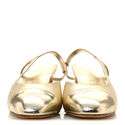 Chanel Metallic Calfskin Grosgrain Cap Toe CC Slingback Sandals 36 Gold 3 of 9