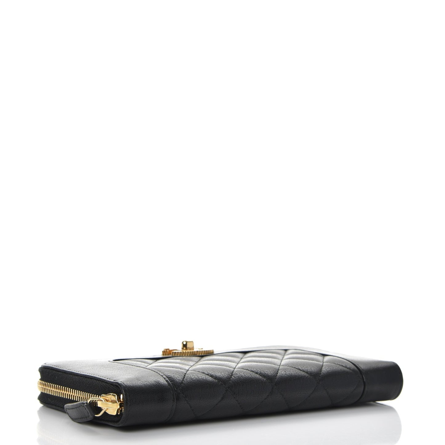 Sheepskin Quilted Mademoiselle Vintage Zip Around Wallet Black