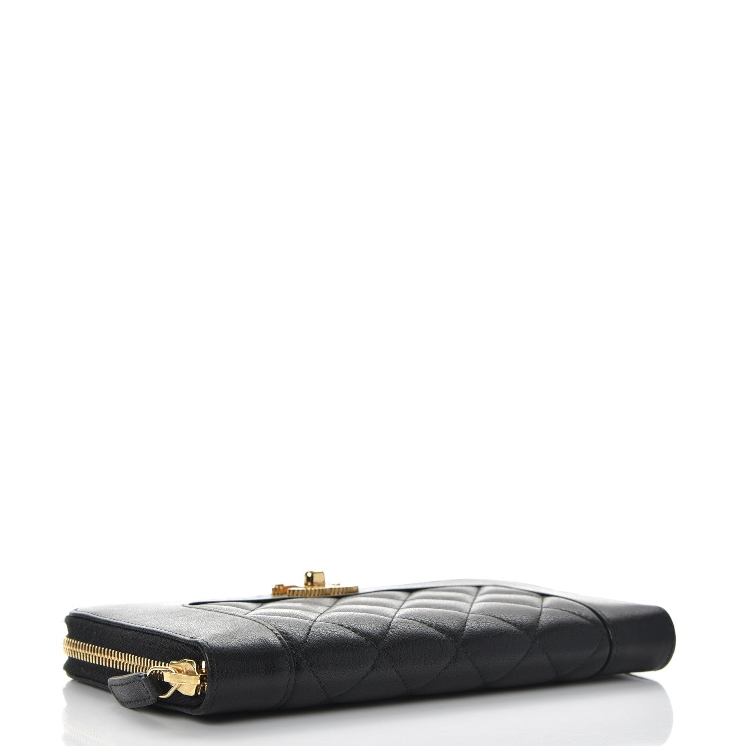 Chanel Sheepskin Quilted Mademoiselle Vintage Zip Around Wallet Black 4 of 9
