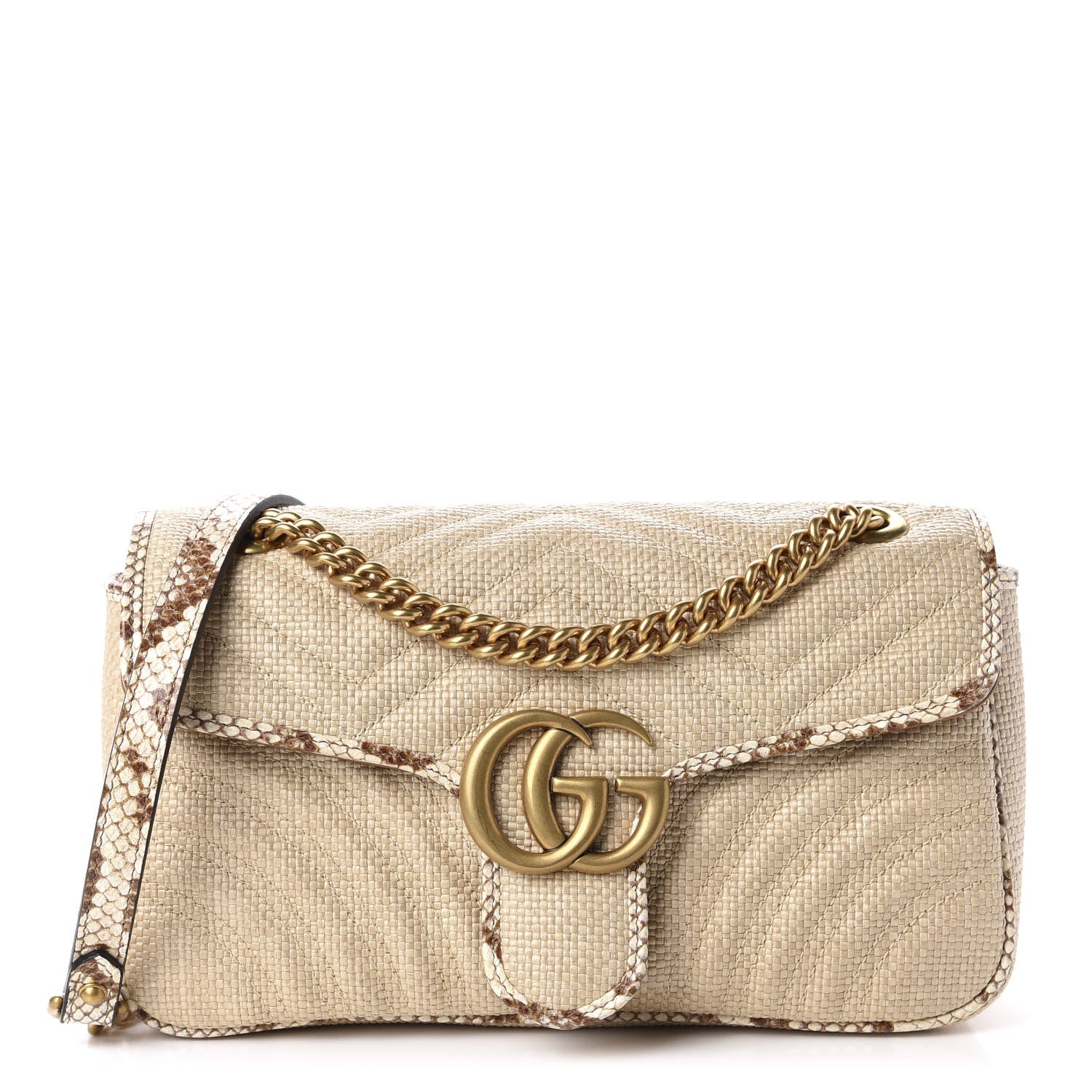 Gucci Raffia Elaphe Matelasse Small GG Marmont Shoulder Bag Natural Cream Brown 1 of 10
