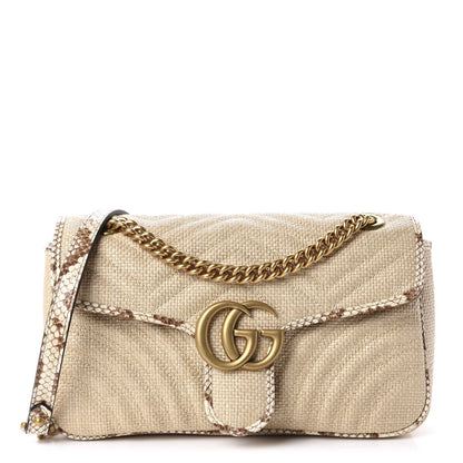Gucci Raffia Elaphe Matelasse Small GG Marmont Shoulder Bag Natural Cream Brown 1 of 10