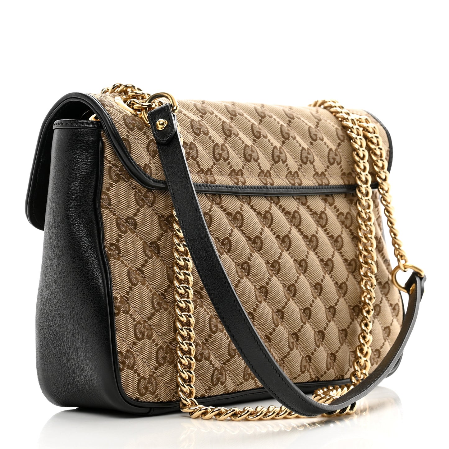 Monogram Azalea Calfskin Matelasse Diagonal Medium GG Marmont Shoulder Bag Beige Ebony Black