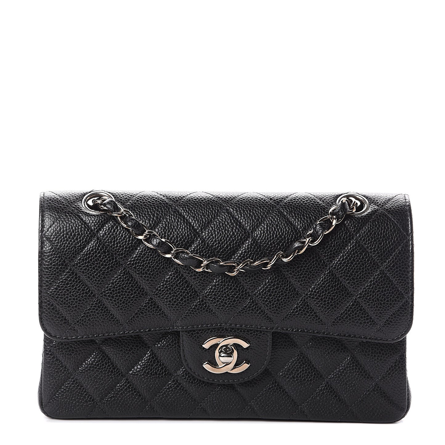 Caviar Quilted Small Double Flap Black