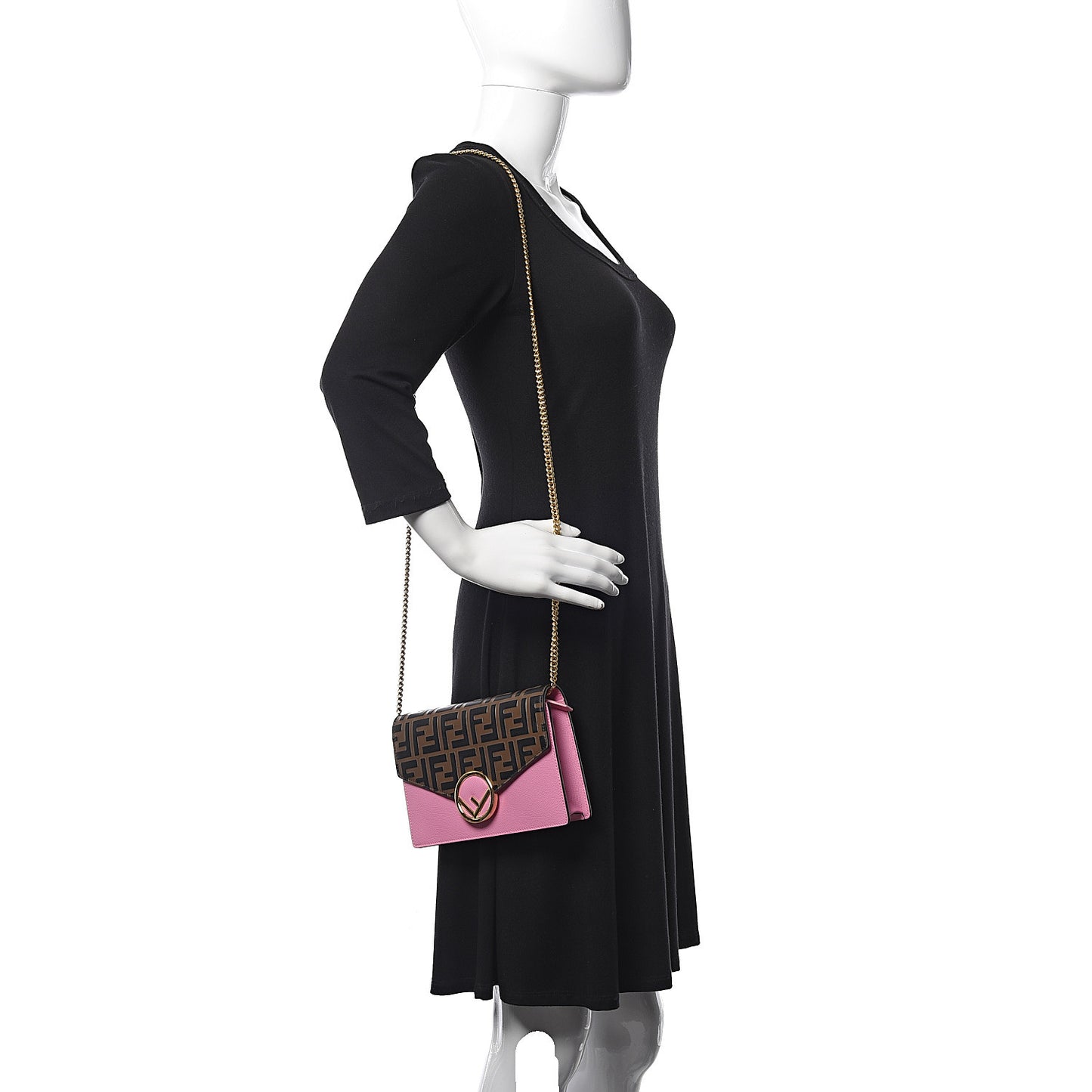 Vitello Cruise F is Fendi Bi-Color FF 1974 Embossed Medium Envelope Wallet On Chain Maya Black Lollypop