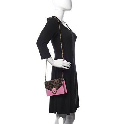 Fendi Vitello Cruise F is Fendi Bi-Color FF 1974 Embossed Medium Envelope Wallet On Chain Maya Black Lollypop 2 of 9